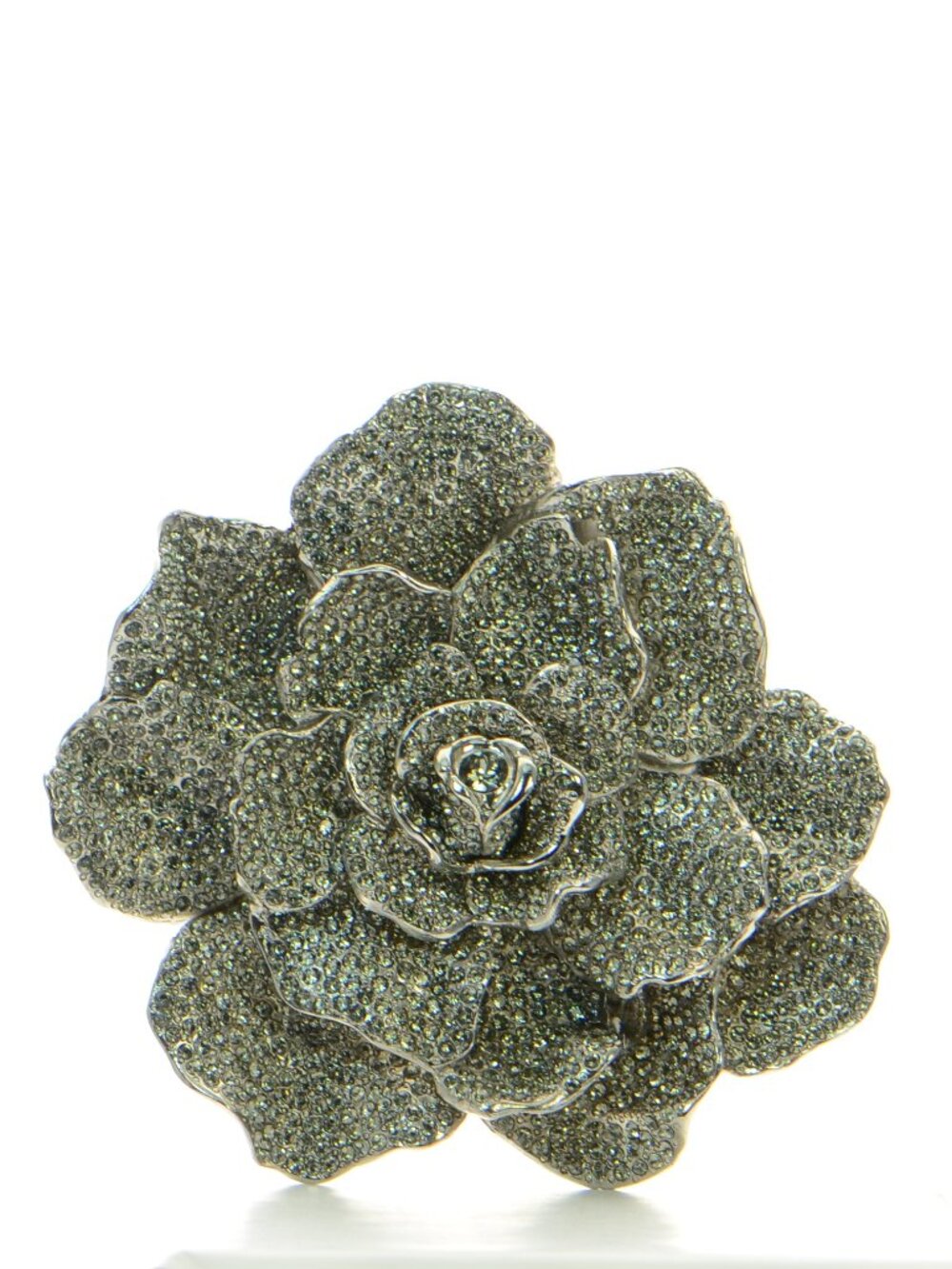Oscar de la Renta Large Pave Crystal Rose Statement Pin Brooch